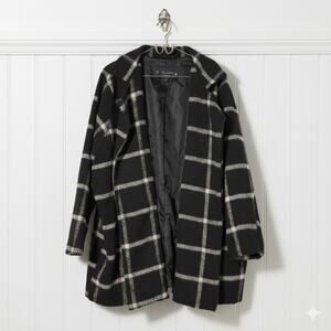 Maxwell Studio 3X Double-Breasted Plaid Coat Jacket Black White Lined Plus Size